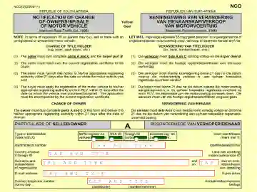 Traffic Register Number in South Africa complete the form
