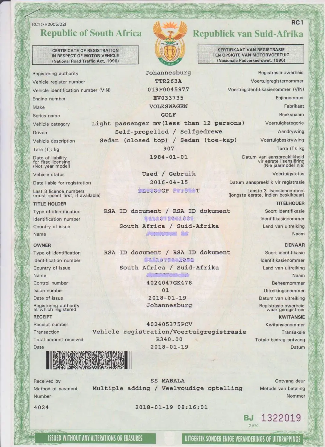 Vehicle Registration South Africa 2025