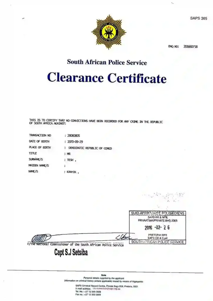 Police Clearance Certificate Application Police Clearance Certificate Application
