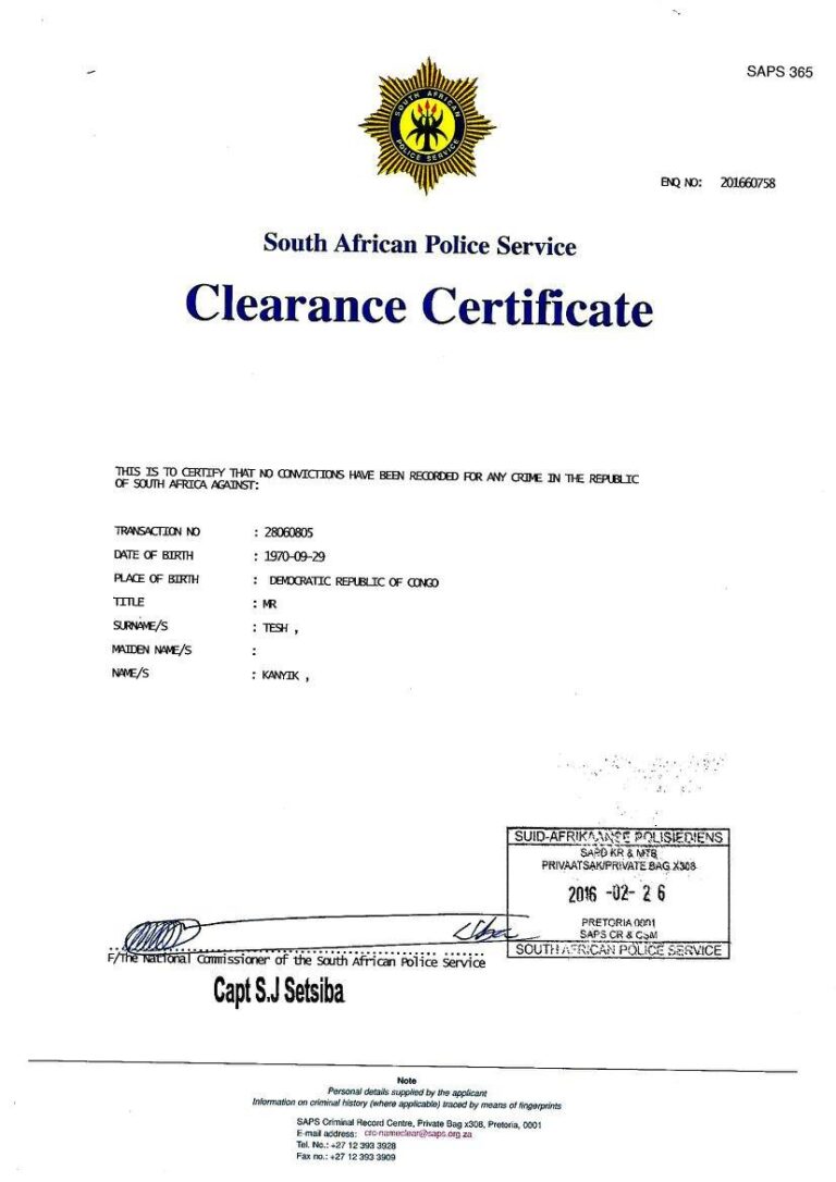 Police Clearance Certificate 