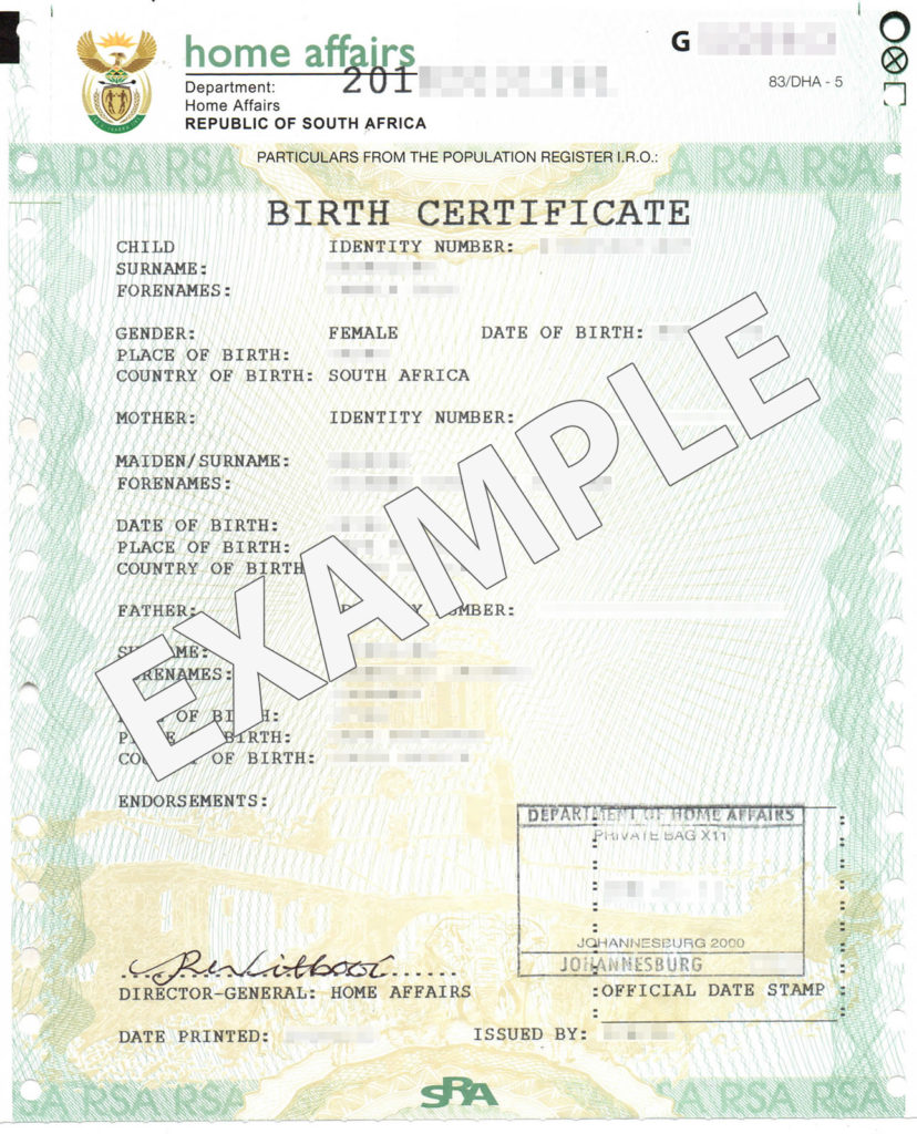 Birth Certificates South Africa 2025