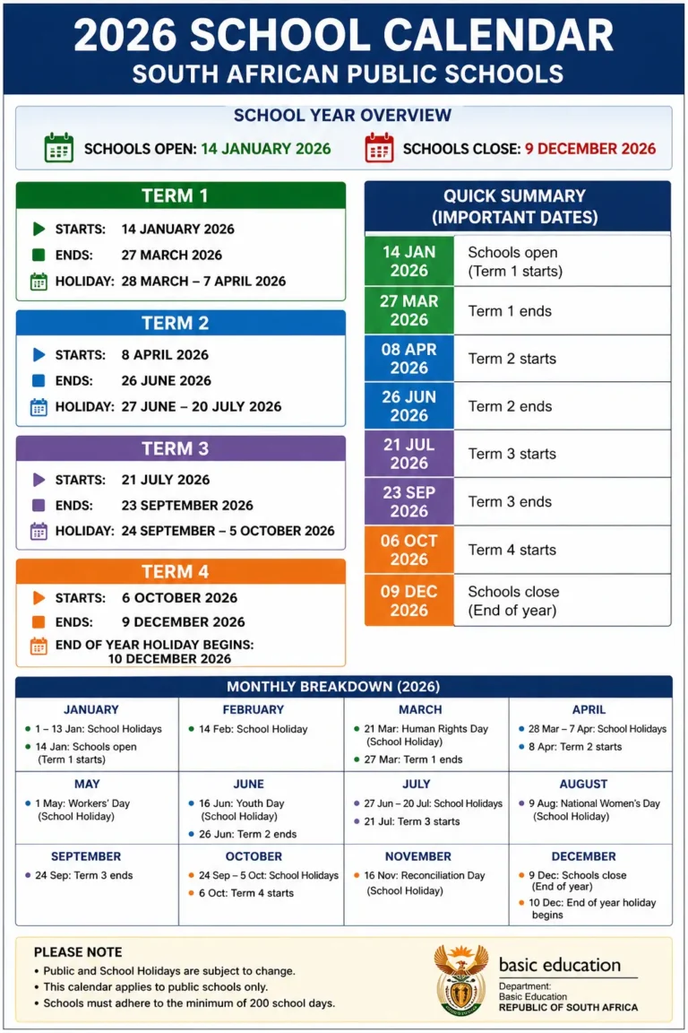 2026 School Calendar for South African Public Schools