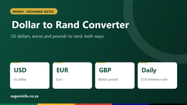 Dollar to rand converter for US dollars, euros and British pounds, using the European Central Bank's daily reference rate