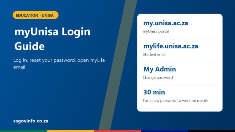 myUnisa Login: How to Log In, Reset Your Password and Open myLife Email myUnisa login guide: my.unisa.ac.za portal, mylife.unisa.ac.za student email, change your password in My Admin, about 30 minutes for a new password to work on myLife