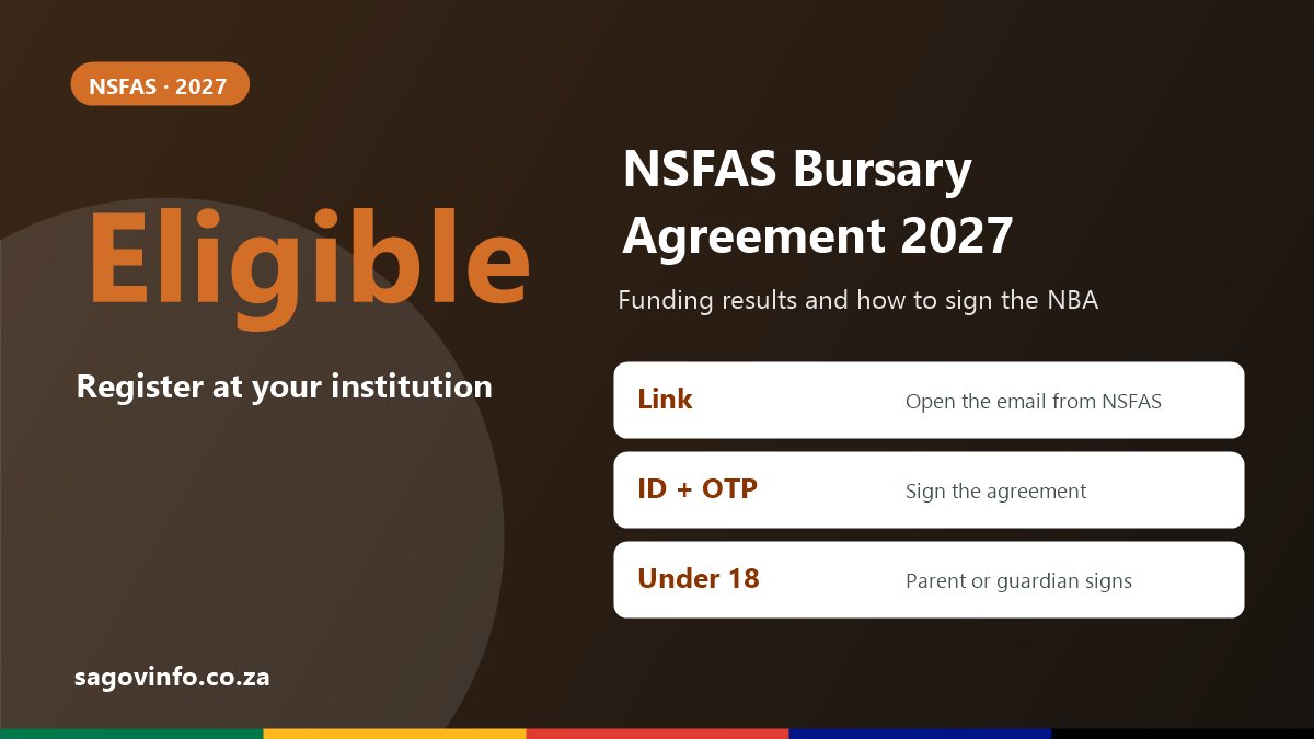 NSFAS Funding Results 2027 and How to Sign the NSFAS Bursary Agreement (NBA) NSFAS bursary agreement 2027: when funding eligible, register at your institution, open the NSFAS email link, sign with your ID number and OTP, parents sign for applicants under 18